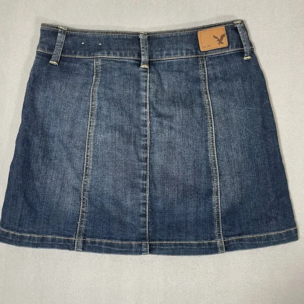 American Eagle Outfitters Stretch A-Line Skirt Womens 0 Blue Denim Button Casual